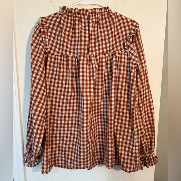 Haptics by Holly Harper Gingham Top Rust Autumn Smocking Adorable Size Small - Picture 7 of 9